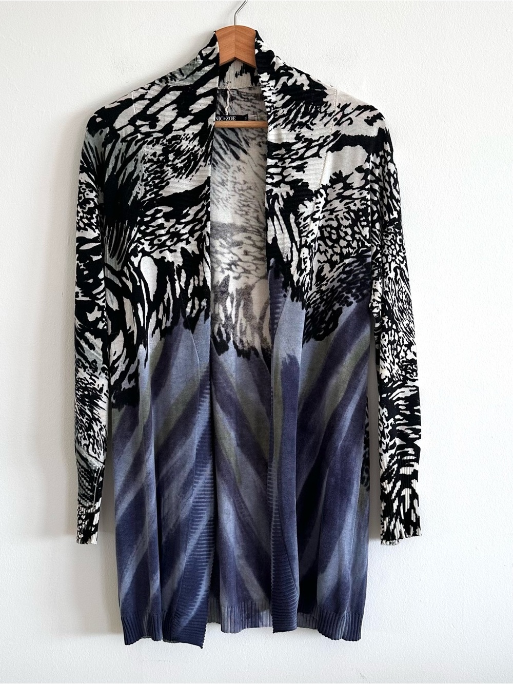 Nic + Zoe longline open front abstract ombré lightweight cardigan medium